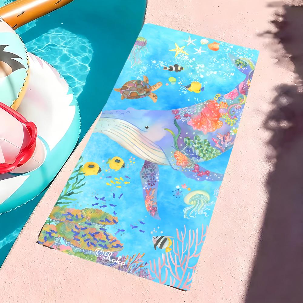 A-Aquatic Creature Pattern Towel Microfiber Beach Towel, Quick-Dry, Sand-Free, Ultra-Fine Fiber, Super Soft.