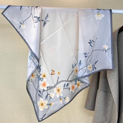 National Style Small Fresh Plum Silk Silk Scarf Spring And Autumn Scarf 100% Mulberry Silk 90 Square Scarf Decorative Scarf Shawl