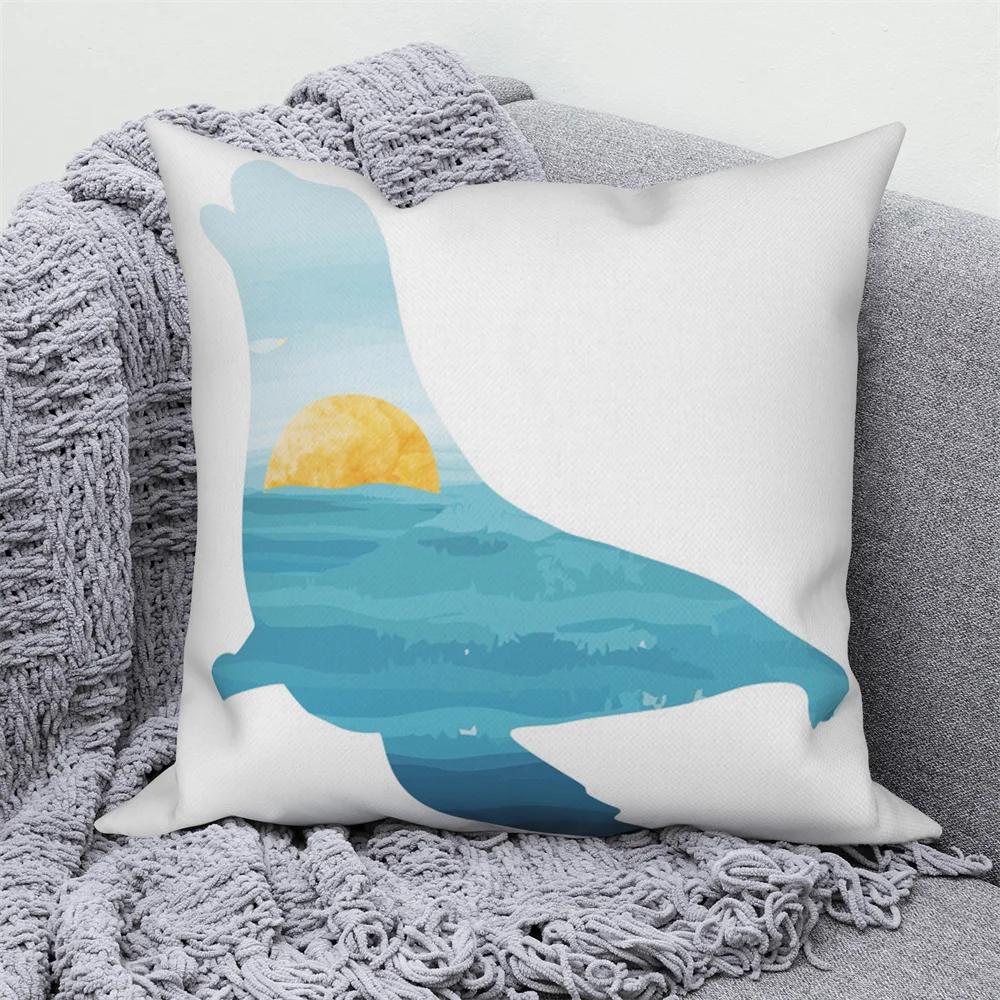 Farmhouse Home Sofa Car Decor Throw Pillow Cover Decorative Sea Animal Cushion  Turtle Coral