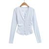 American Style Women's Waist-Cinched Button-Down Cardigan Vest and T-Shirt Two-Piece Set
