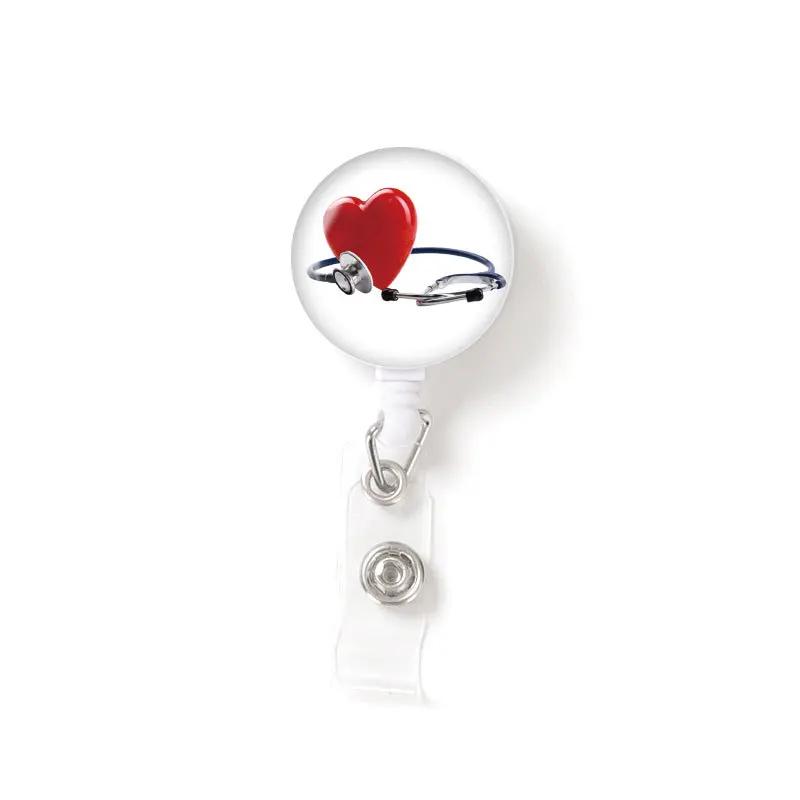 1pc Marble Nurse Doctor Badge Reel Retractable ID Badge Holder Key Ring ID Name Card Office Supplies Porta Credencial