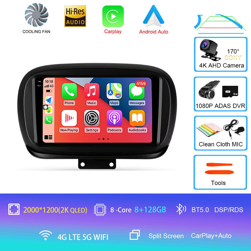Car Radio Android 14 Carplay Auto for Fiat 500X 2014-2020 Multimedia Video Player Navigation GPS Stereo WIFI+4G 2 Din 2din DVD