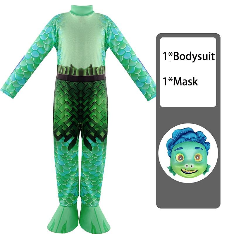 Disney Luca Alberto Cosplay Costume Set For Kids Sea Monster Halloween Carnival Party Jumpsuit With Mask