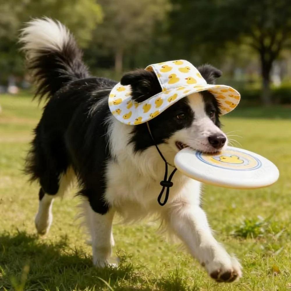 For Puppies and Small Breeds Adjustable Dog Hat Cute Print Cap, Pet Sun Protection Hat for Walking Outdoor Activities.