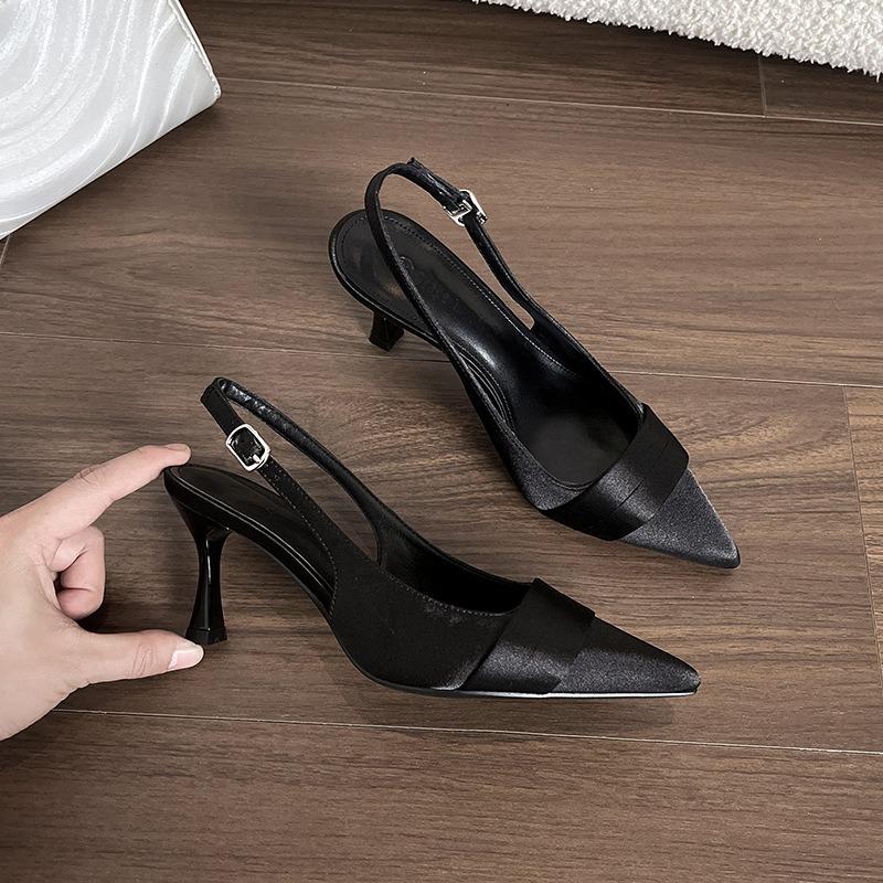 Sheepskin Sandals Women's Summer Versatile Temperament Commuter Bag Head Thin Heel Pointed Back Empty High Heels Beautiful Single Shoes