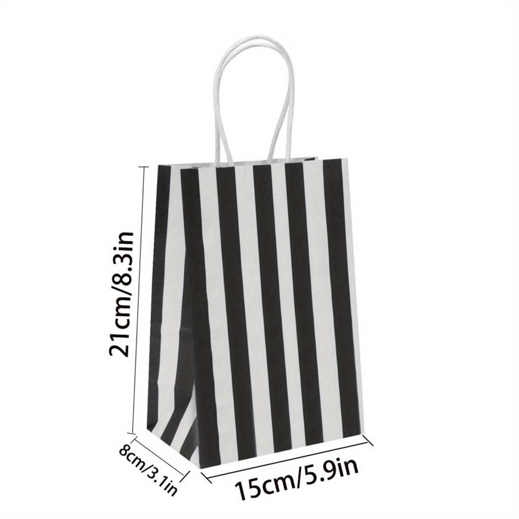 12Pcs Gift Bags Small 5.9x3.1x8 Inch Striped Paper Bags Black And White Gift Bags Black Bags For Gifts, Party, Birthday