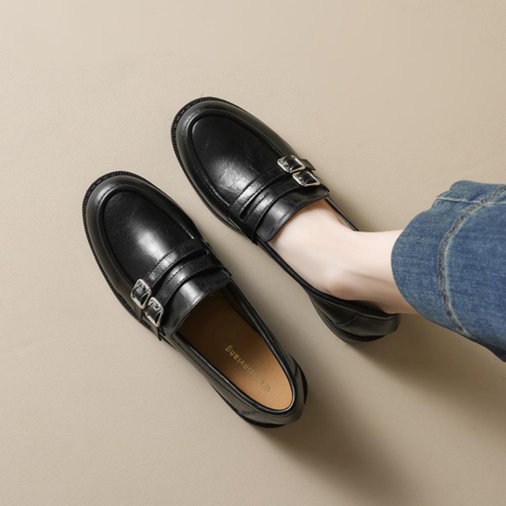 Women's Loafers Platform Loafers Women's Shoes Spring and Autumn Black Single Shoes British Small Leather Shoes