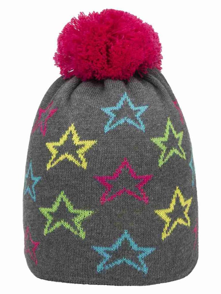 Czapka Dziewczęca, Szara, Gwiazdki, Pompon, Döll