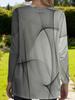 Ladies with pocket design gray geometric splicing long-sleeved loose top, fashionable casual blouse, meat-covering and thin design