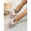 Plus Size Women Round Toe Fishnet Hollow Out Flat Sandals, New Spring Summer European Style Breathable Casual Sandals