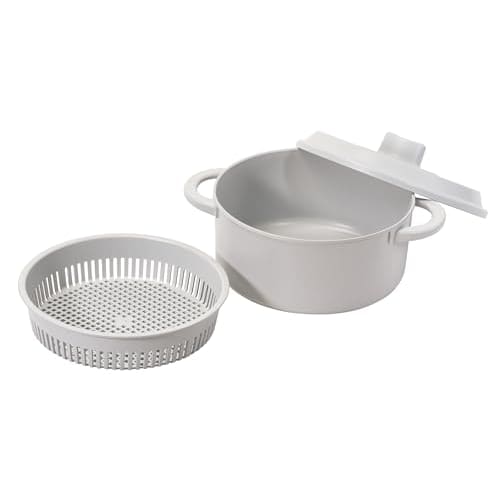 Pearl Metal Microwave-Safe Pot with Colander, Made in Japan, Omakase! Gray HC-606