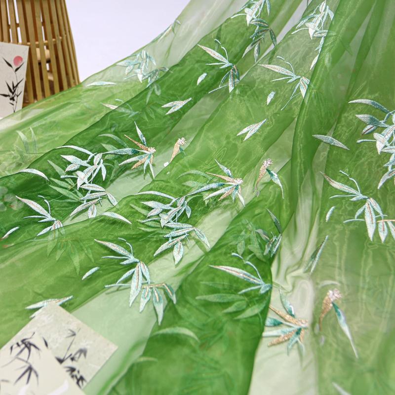 100x150cm Chinese classical style Printed bamboo leaf chiffon embroidery fabric For DIY hanfu shirts doll cloth