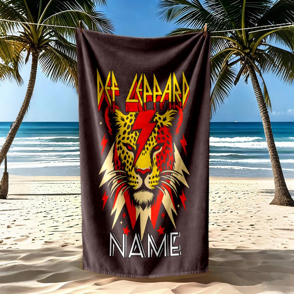 Def Leppard Leopard Rock Personalized Name Beach Towel Quick-Dry Soft Microfiber Suitable for Sports Travel Swimming Yoga Bathroom Beach And Pool