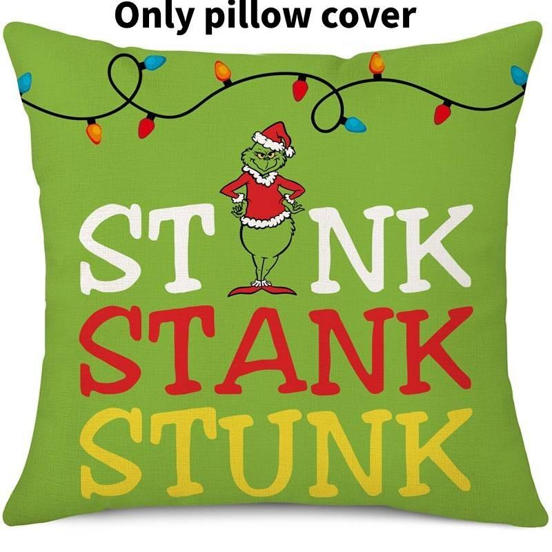 Cozy Green And Red Grinch Christmas Pillow Cover For Stylish Home Dcor 45x45cm