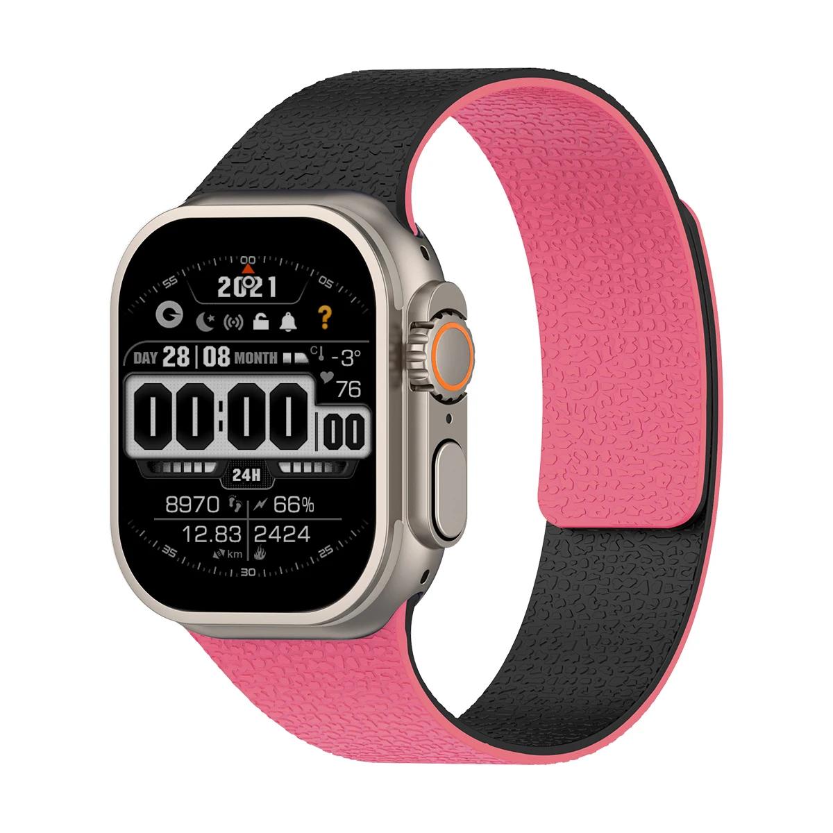 

Магнитный спортивный ремешок для Apple Watch Ultra 3/2 49 мм 38 40 41 44 45 46 мм Силиконовый ремешок с узором личи для Iwatch S11 10 9 8 7 SE3 S11 10-42MM