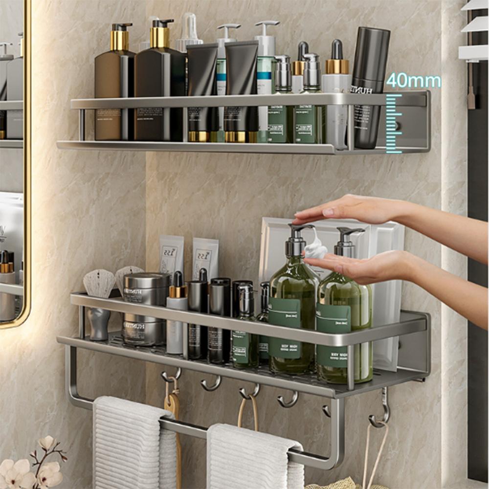 40cm Bathroom Storage Rack Wall Mounted Ventilated Draining Basket No Drill Organizer For Toiletries