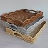 Storage Tray Wicker Basket with Handles Retro Rattan Weave Design