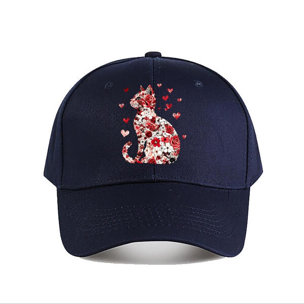 Floral Rose Cat With Hearts Wall Decor Baseball Cap Fashion Unisex Sunhat Womens Outdoor Sports