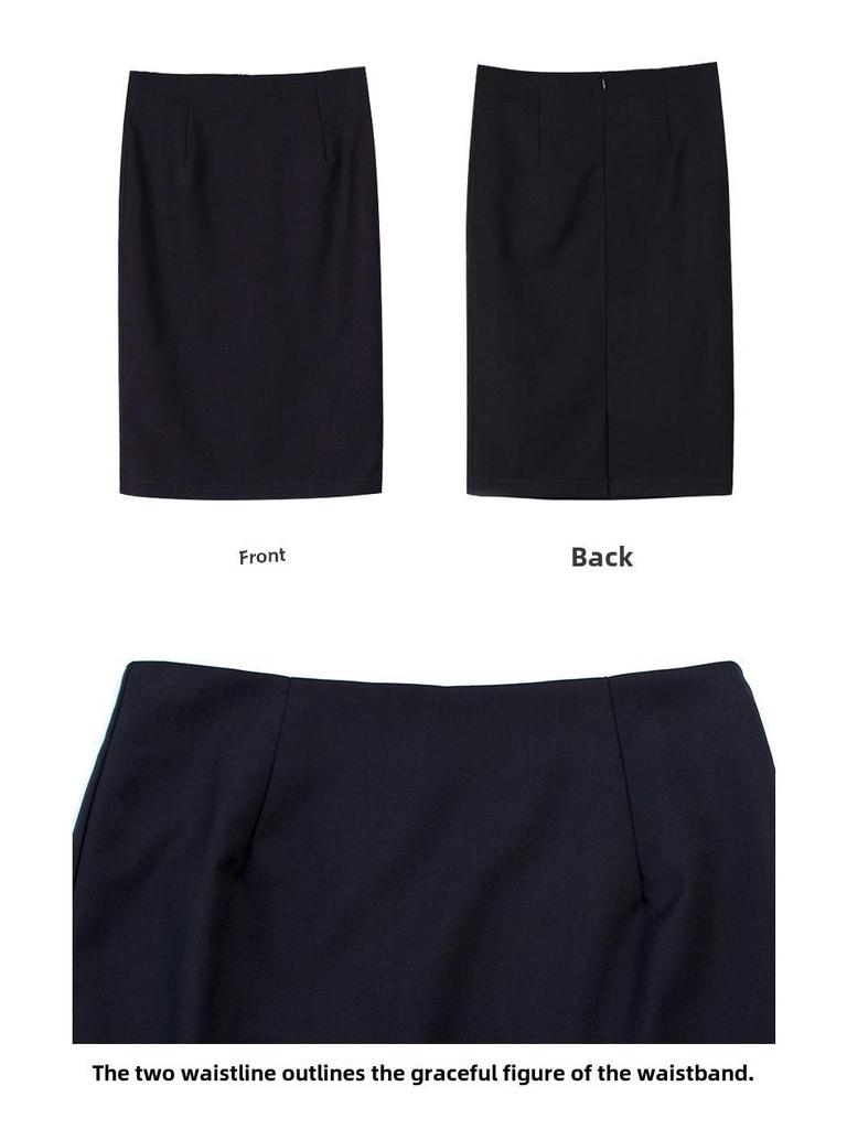 Dámská letní sukně střední délky s vysokým pasem a rozparkem - Pracovní styl, obepínající boky, jednodílný design