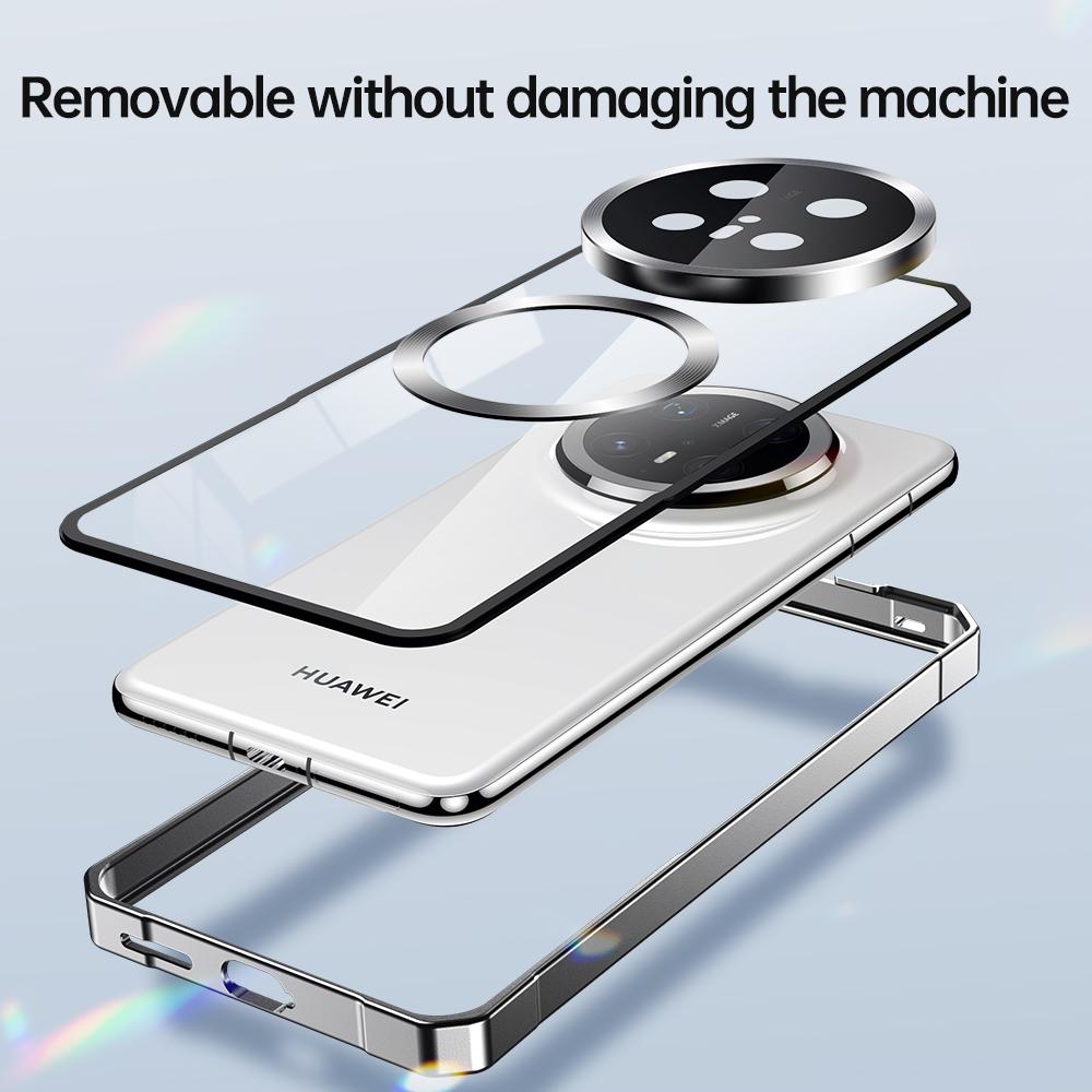Detachable Case For Huawei Mate 60 70 Pro Translucent Frosted Magsafe Removable Backboard Metal Bumper Grip Cover