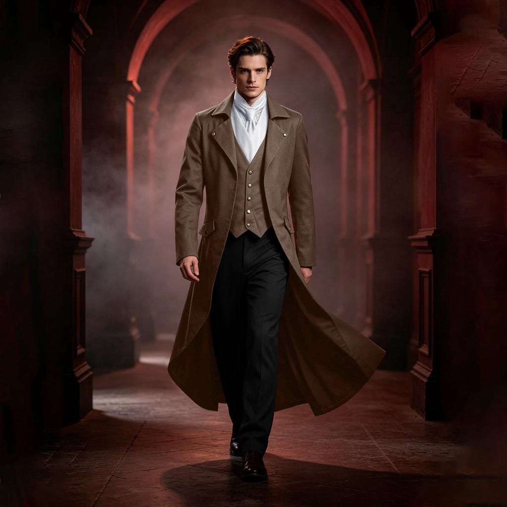 Men's Gothic Steampunk Tailcoat Jacket Black Halloween Costume