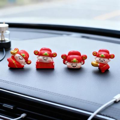 1/4Pcs God Of Wealth Figurine Computer Monitor Decor Cartoon Chinese Immortals Statue Resin Sculpture Car Dashboard Ornament