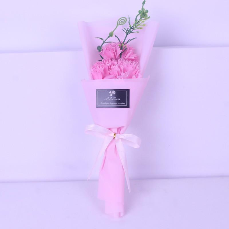 Teacher's Day 5-Flower Bouquet - Red Carnation & Soap Roses, Valentine & Qixi Gift