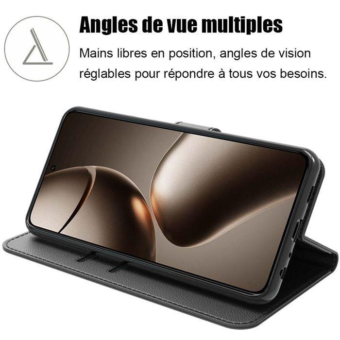 Coque de protection - E.F.CONNECTION - pour Xiaomi 14T - Cuir Synthétique Noir - avec 2 Verres - Antichoc