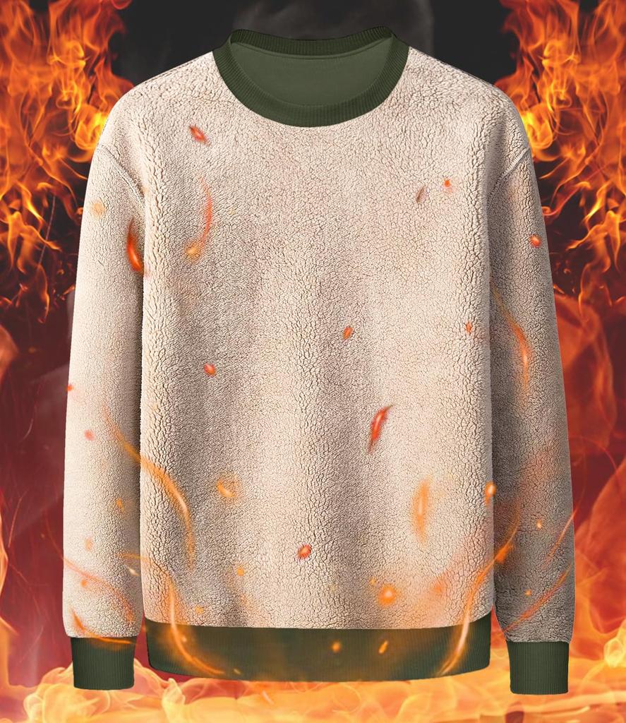 TACVASEN Soft and Comfortable for Round Solid Work Long Army Size S Men's Fleece-Lined Sweatshirt, Winter, Neck, Color, Casual, Outerwear, Sleeves,