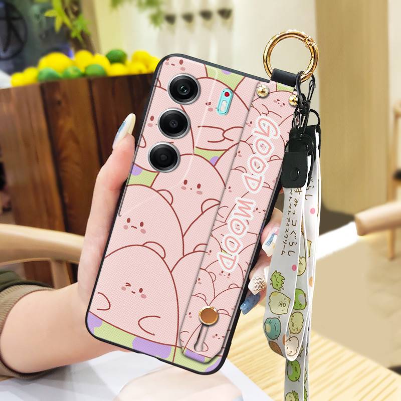 Shockproof Lanyard Phone Case For Tecno Camon40 4G/CM5 Wrist Strap Waterproof Silicone Wristband Cartoon Phone Holder