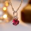 Female Crystal Rose Red Zircon Stone Cute Round Pendant Necklace Vintage Gold Color Wedding  For Women