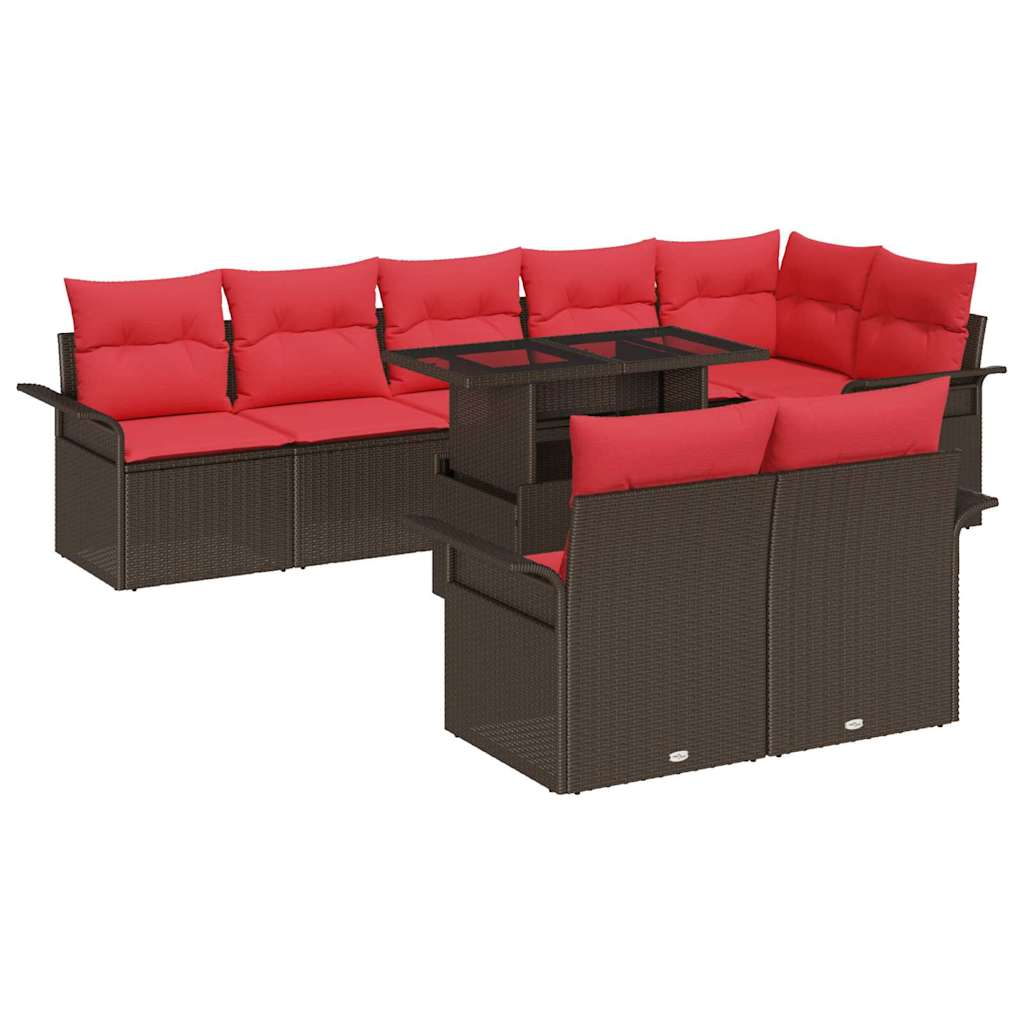 9 piece brown garden sofa set with cushions