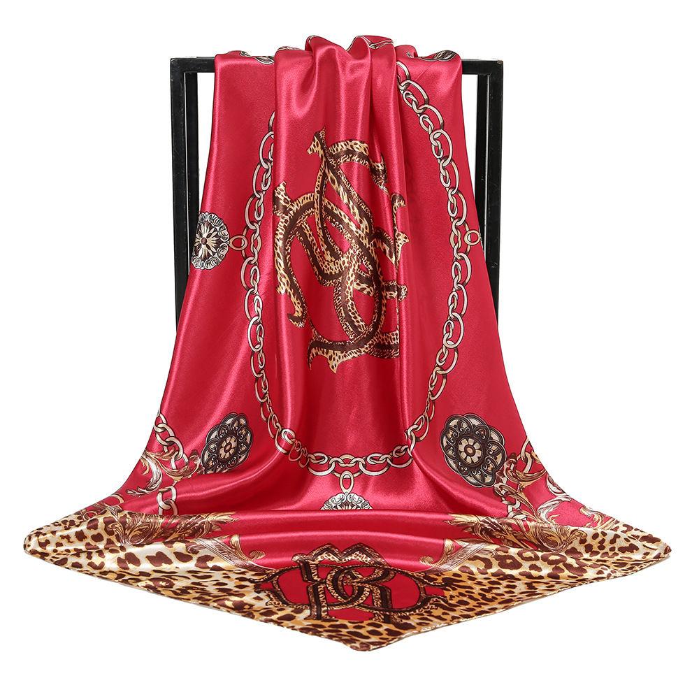 New Leopard Print Chain-embellished Satin Silk Scarf Headband, Versatile and Multi-purpose Faux Silk Scarf, Versatile Small Square Scarf