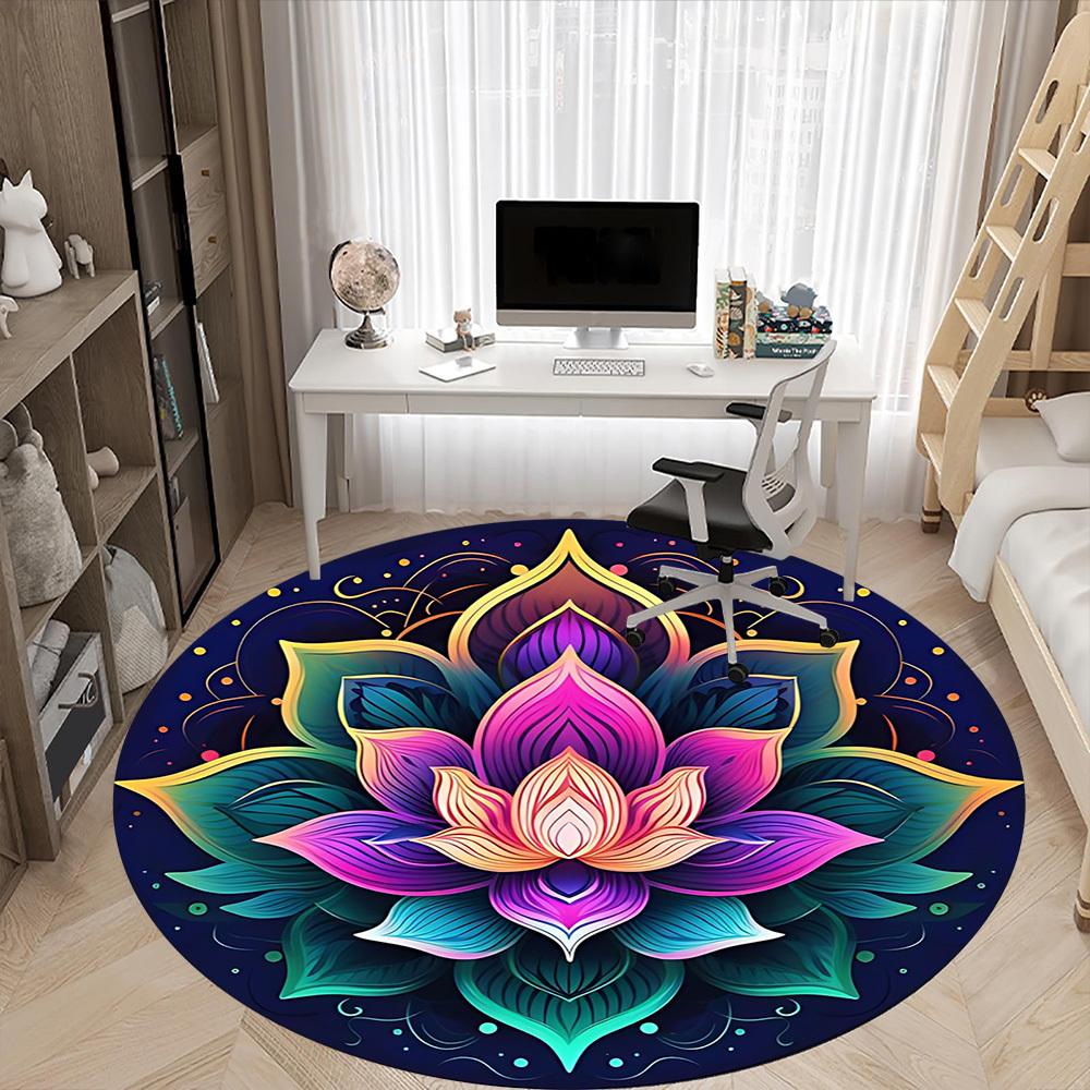 1pc Lotus Mandala Artwork Chair Carpet for Office, Round Non Slip Durable Large Size Office Carpet, Suitable for Office