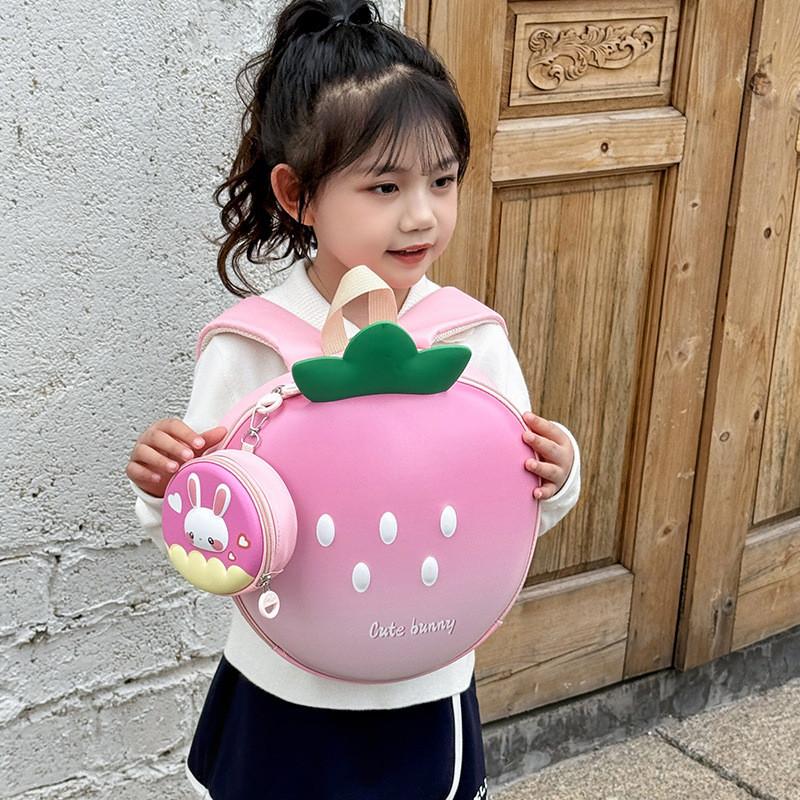 Neutral Gender Cute Kids Backpack In Strawberry Shape Breathable Material Oxford