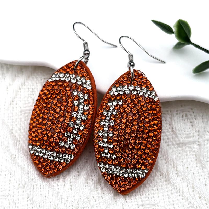 Rugby American Football Balls Dangle Earrings for Women Men Crystal Black Color Sports Style Earrings Jewelry joyeriaZZZ1063