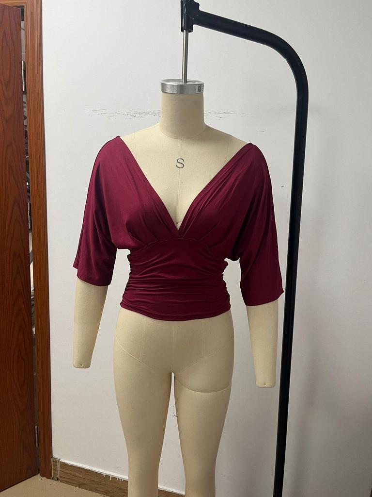 Women's V-Neck Batwing Sleeve Cropped Top - Spring Summer Collection 2026