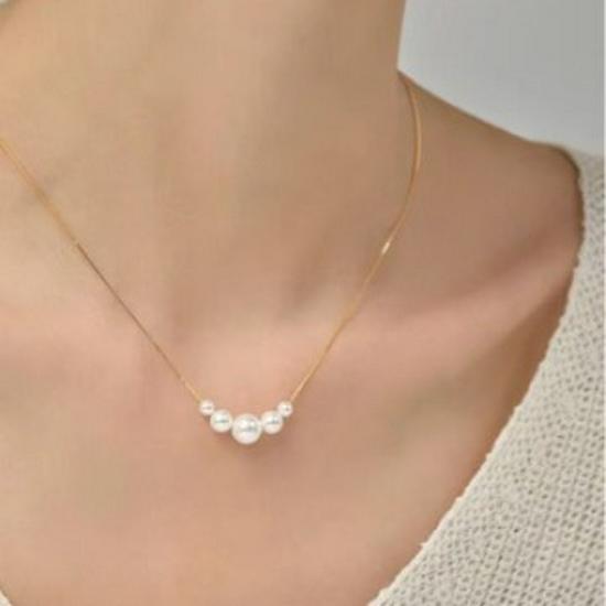 Natural Freshwater Pearl Necklace with S925 Sterling Silver Chain - Five Bead Design