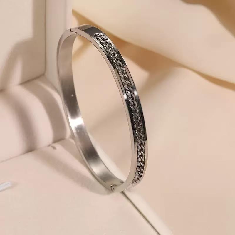 18K Three Diamond Euro-American Style Snap Bracelet Fashionable Mode Durable Stainless Steel 18K Stainless Steel Bracelet 17.5cm&Stainless Steel