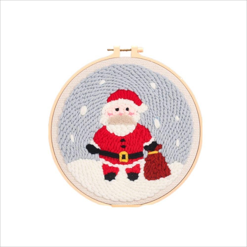 Cotton Embroidered Fabric Punch Needle Embroidery Kit Christmas Collection Easy DIY Play Punch Needle Kits with Embroidery Hoop