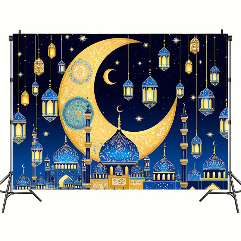 Photo Backdrop Blue Eid Al-Adha Backdrop Ramadan Mubarak Islamic Muslim Festival Background for Studio Photography,Party,Event Supplies
