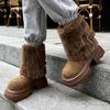 Snow boots women's winter new medium boots popular snow cotton thick-soled piled thickened cotton shoes