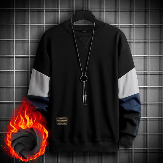 

Мужская повседневная толстовка с флисовой подкладкой контрастного цвета в стиле пэчворк с буквенным принтом, стильный пуловер, повседневный свитер