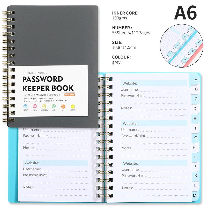 A6 Password Coil Notebook with Custom Letter Tabs & Logo for Business Meetings