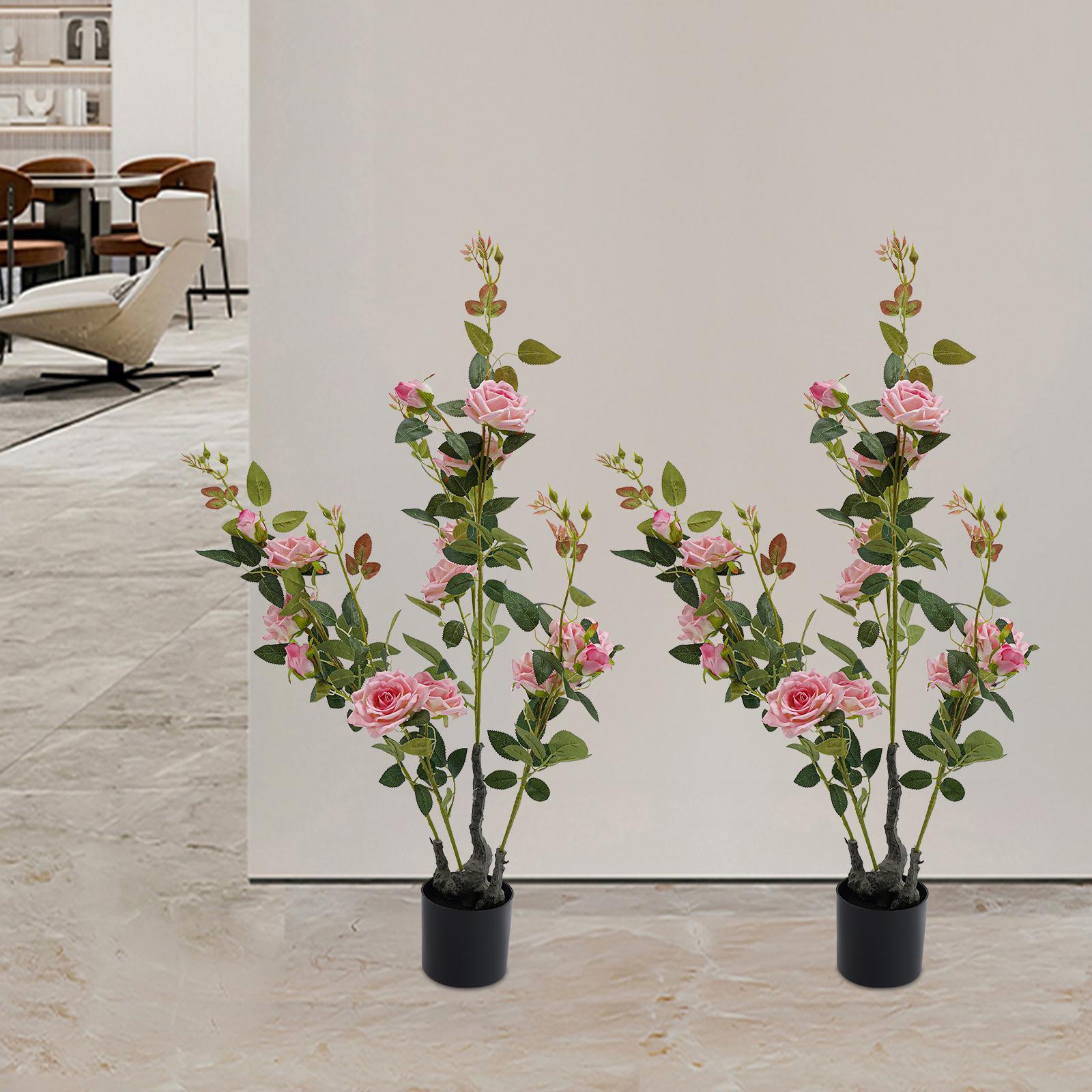 

2pcs Artificial Silk Fabric Rose Tree,Pink Handmade Fake Flowers Tree Free Standing 89.92cm for Living Rooms, Offices розовый