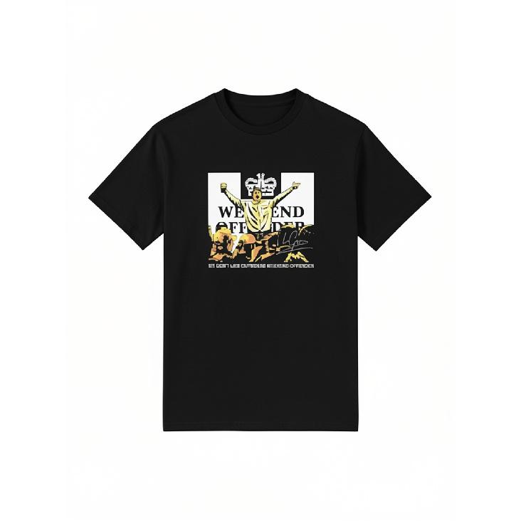 Weekend Offenders Leo Gregory Unisex Y2K Streetwear T-Shirt - Black Lion & Text Print with Golden Bars, 100% Cotton Crew Neck Short Sleeve, Bold S чёрный