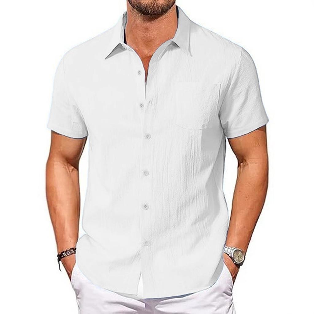 Sommer Neues Baumwollleinenhemd für Herren Atmungsaktiv Leicht Umlegekragen Herren Stilvolle Kurzarmhemden Mode Kleidung