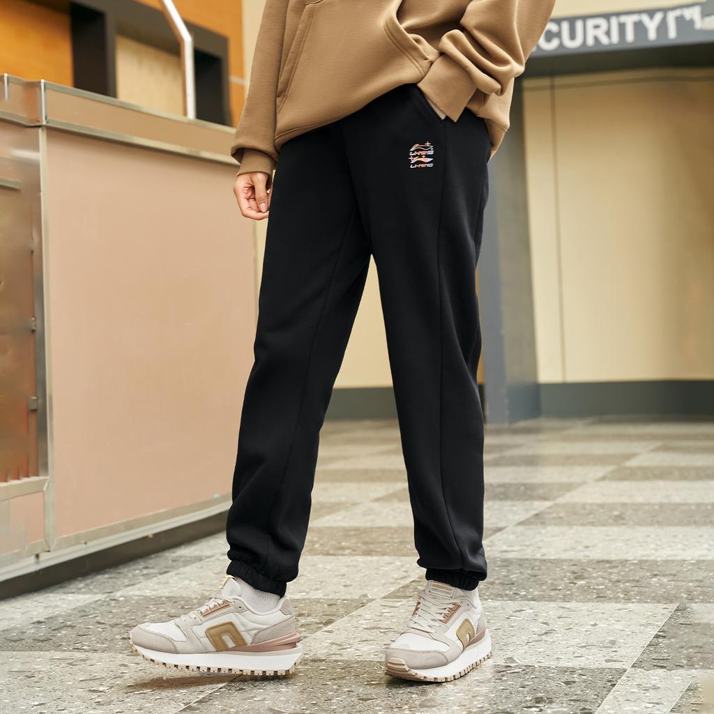 Li Ning Sports Lifestyle Series Fashion Simple Elastic Waist Knitted Sports Pants Women bottoms Black AKLU868-3