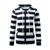 Long Sleeve Women Striped Hooded Sweatshirt with Zipper Pocket and Drawstring