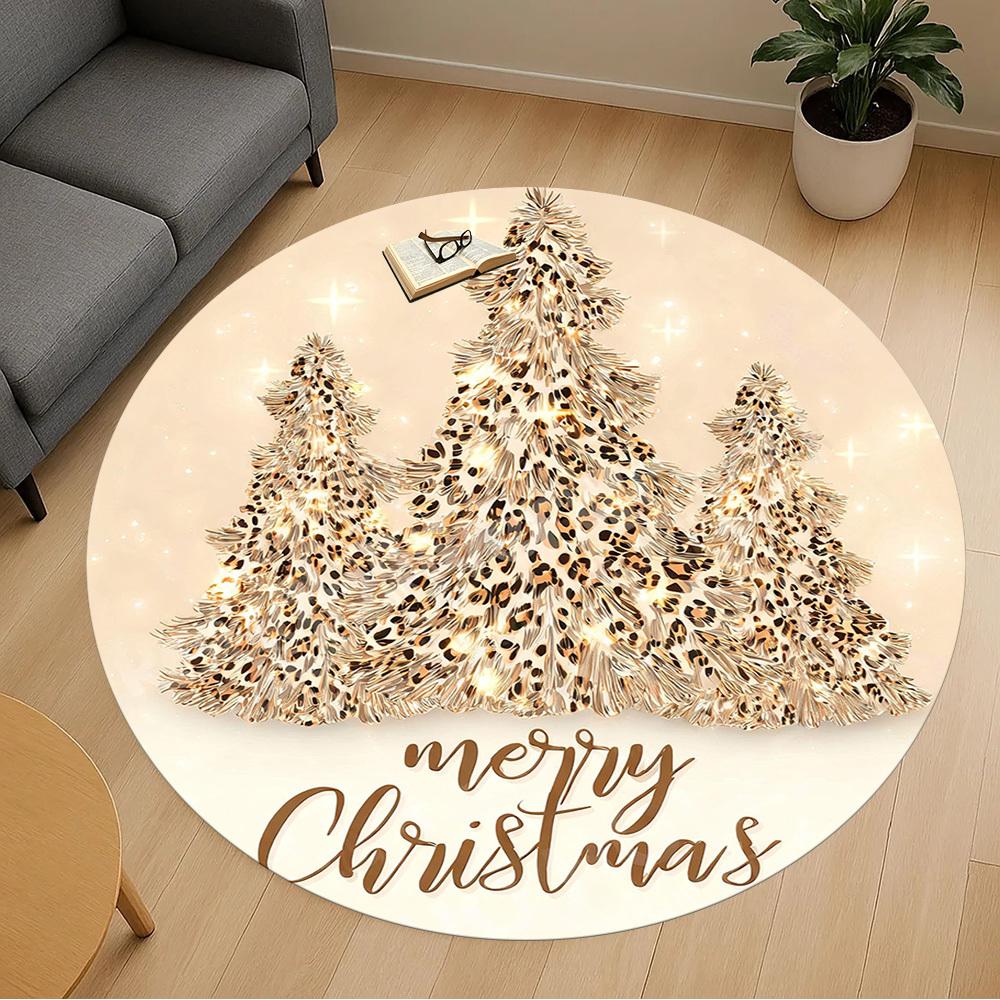 1PC Christmas tree leopard print Office Round Area Rug, Under Office Chairs Bedroom Living Room Home Decor, Carpet for Office -1110147
